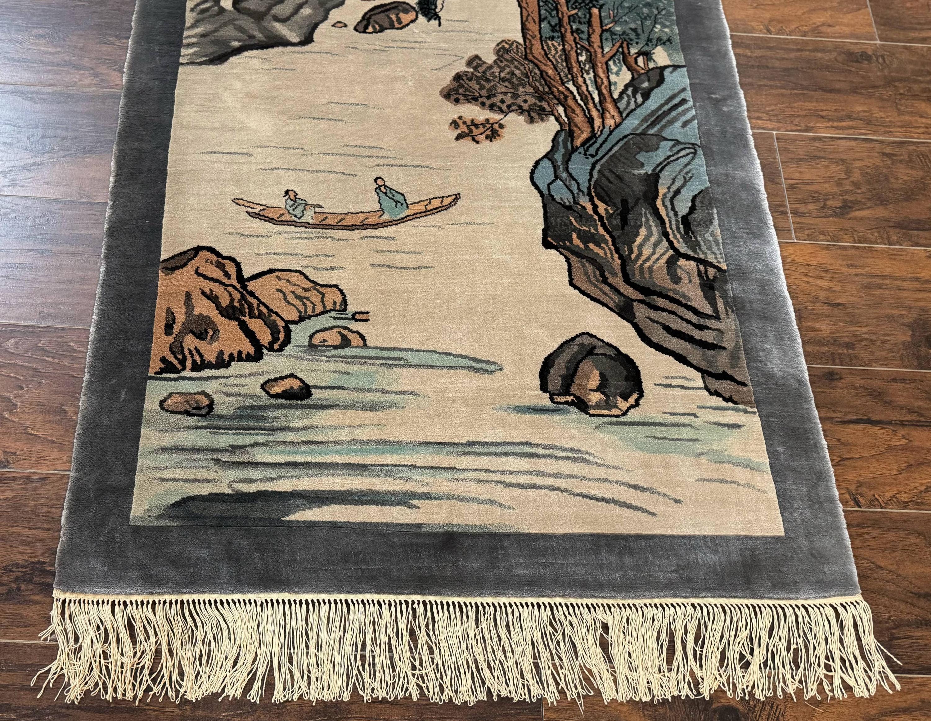 小物入れ SHRUJAN Raw Silk Wall Hanging Chinese Silk Wall Hanging 3x5, Handmade, River and Boat Scene, Rug
