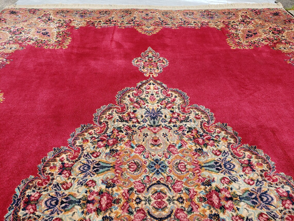 10x14 Karastan Rug Red Medallion Kirman 762 Wool Karastan Etsy