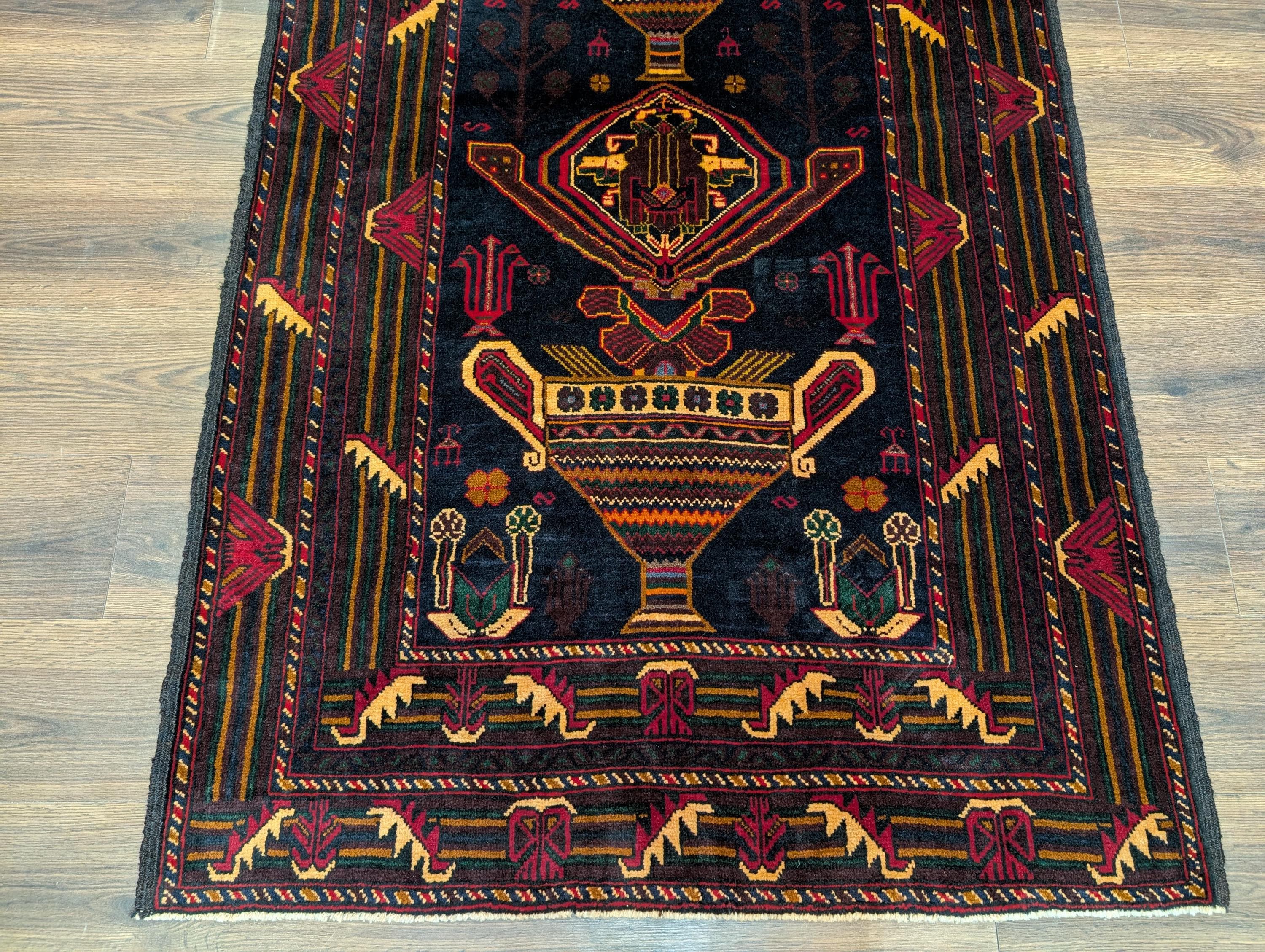 ラグ・カーペット Afghan baluch small rug Afghan Baluch Rug 4x7, Persian Vase Design, Handmade, Wool, New - Etsy