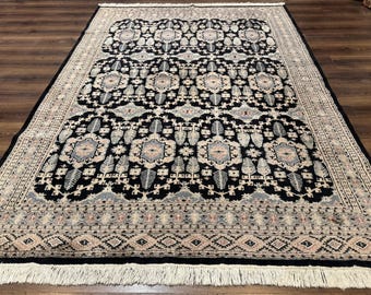 トルコ産ボハララグ 6x9インチ、パキスタン産カーペット、ブラック