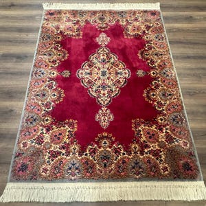 Karastan Rug 4x6 Red Medallion Kirman #762, Wool Vintage Original 700 Series