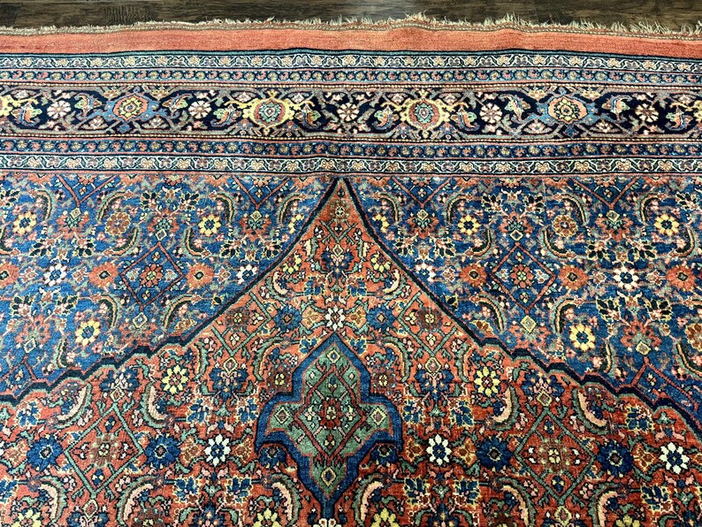 Antique Persian Bidjar Rug 7x15, Unique Size, Herati Pattern, Red Blue ...