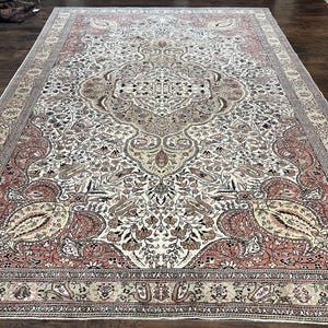 Turkish Sivas Rug 9x12, Handmade Vintage Wool Carpet, Cream Ivory