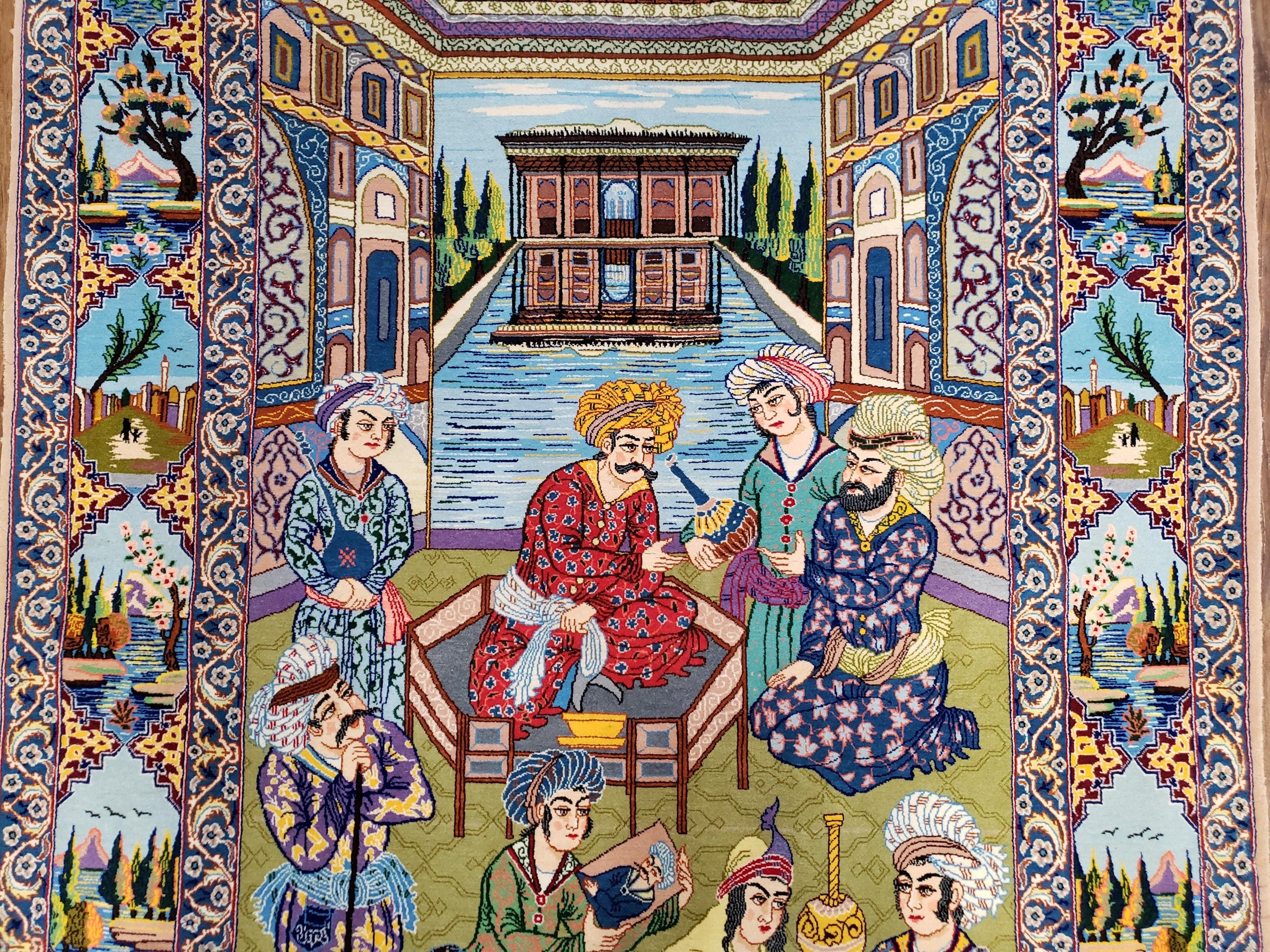 Persion Rug Figures Antique Persian Pictorial Rug 3x5, Wool on Silk Foundation, Hand ...