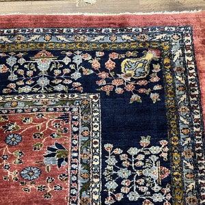 Large Persian Rug 10x17, Open Field, Red and Navy Blue, Palace Sized Oversized Hand Knotted Wool Oriental Carpet Flowers Vases Antique 1920s image 7