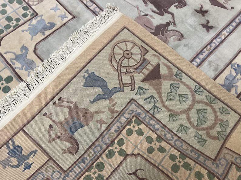 Chinese Wool Rug 8x10 Horses and Chariots Vintage 1960s Etsy