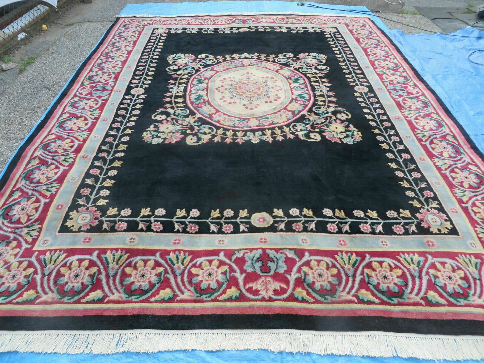 Chinese Aubusson Rug Black 9x12 Vintage Rug Handmade Wool Etsy
