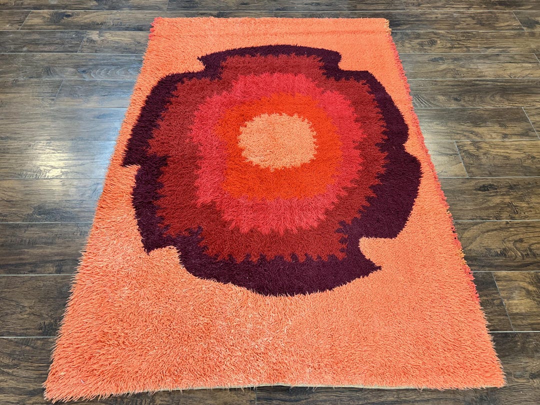 Pink Rya Rug Retro Danish Rya Shag Rug 4x6, Mid Century 1960s Retro Vintage Wool Rug ...