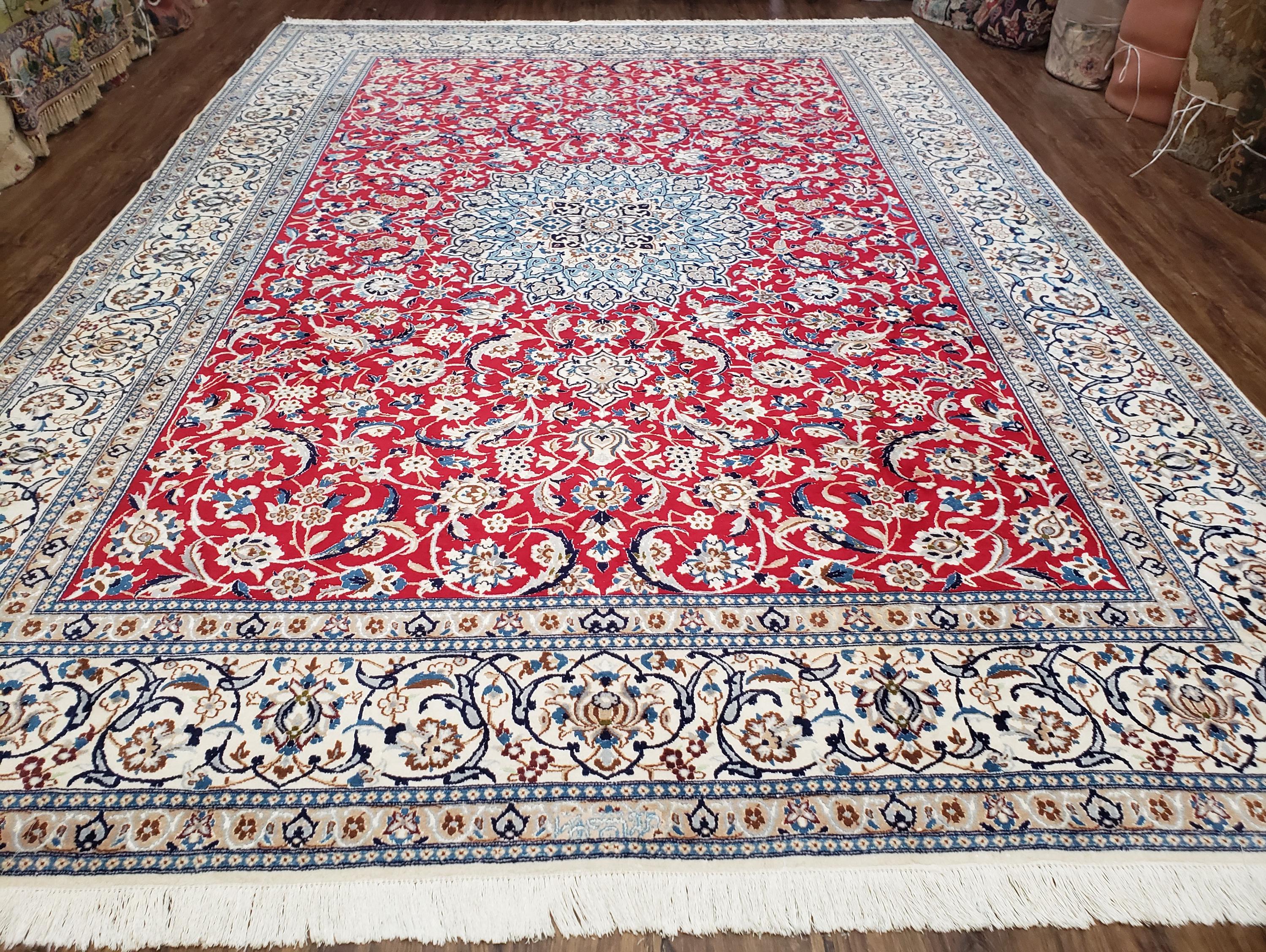 Red Nain Rugs Persian Nain Rug 8x12, Red and Ivory Persian Carpet, Wool and Silk ...