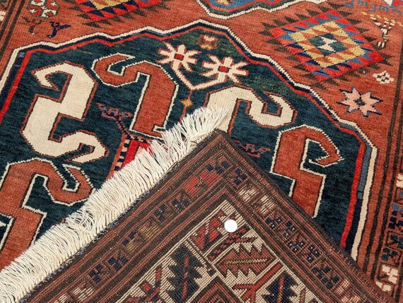 Antique Caucasian Rug 5x8, Cloudband Kazak Carpet, Collectible