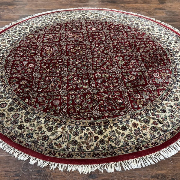 Indo Persian Round Rug 7x7, Wool, Vintage, Handmade, Large Round Oriental Carpet