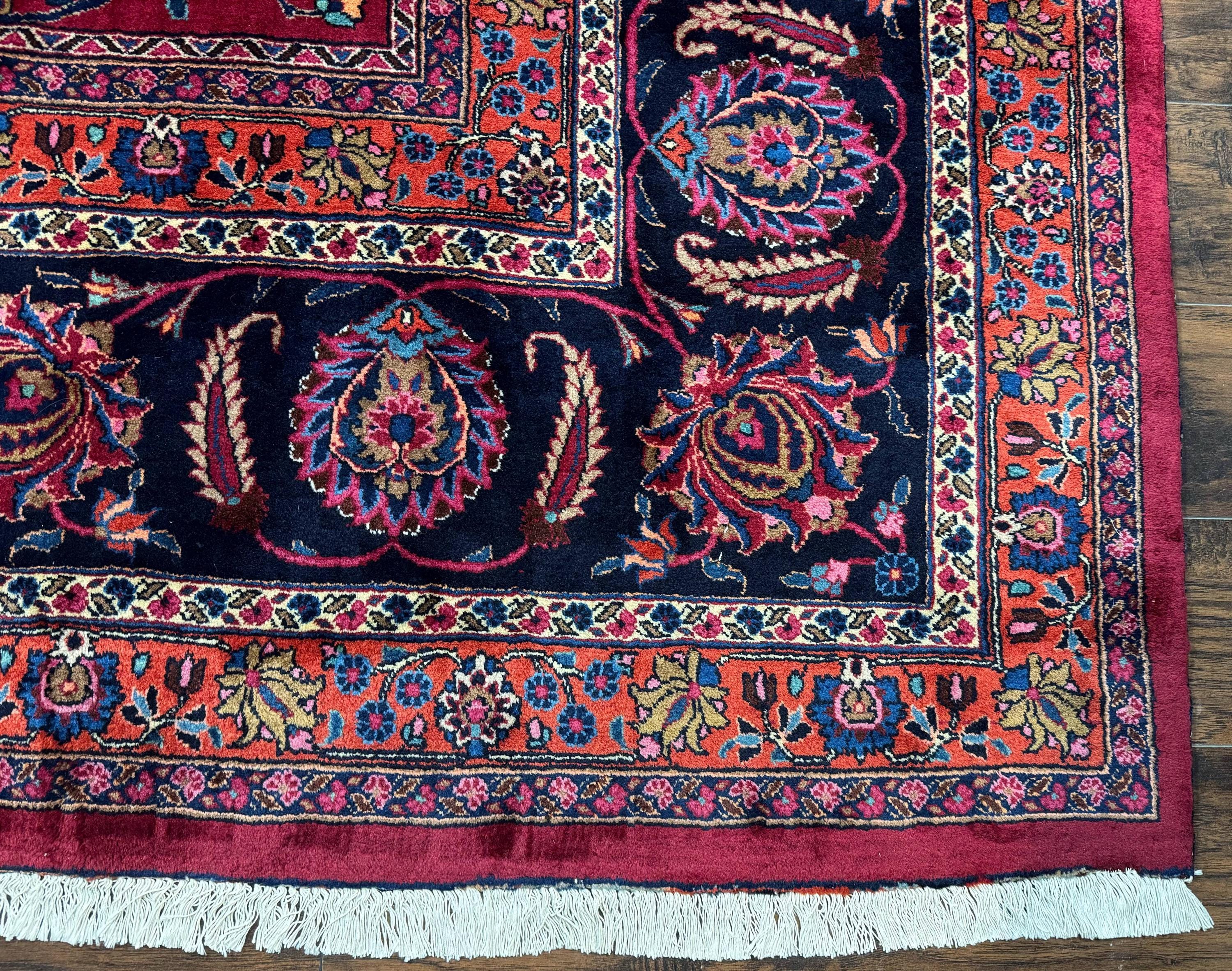 Palace Size Persian Rug 12x16, Raspberry and Navy Blue, Signature