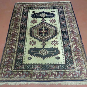 Tappeto orientale geometrico turco fatto a mano vintage da 3&#39; X 4&#39; in lana