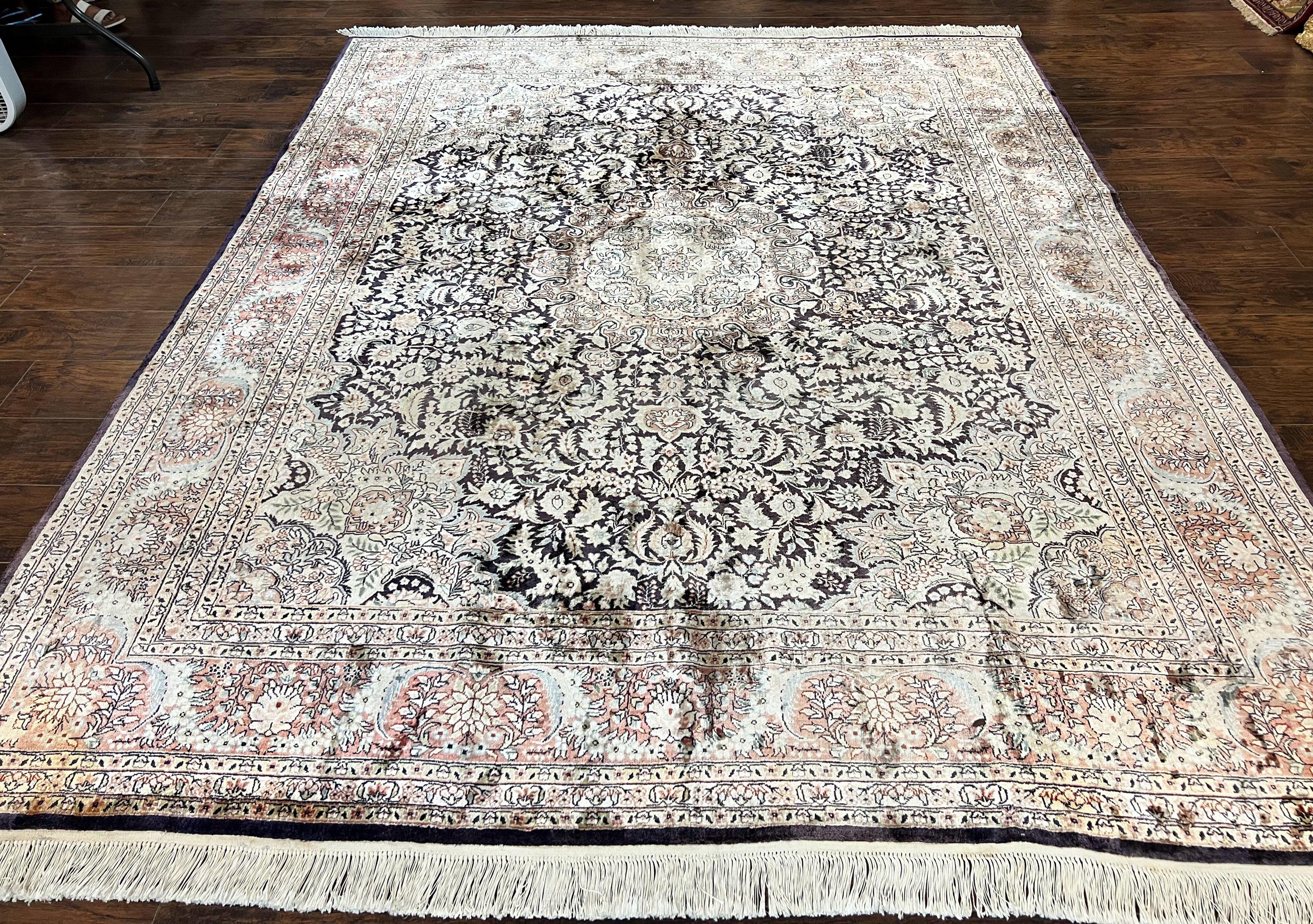 シルクインドカシミールラグ 8x10、花柄メダリオン、インドペルシャ