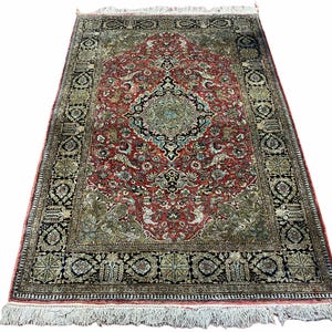 3&#39; x 5&#39; ヴィンテージ 上質 ハンドメイド トルコ オリエンタル シルク ラグ 400 KPSI すごい