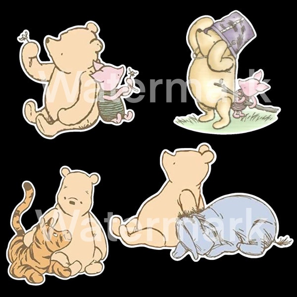 Classic Pooh .png transparent background file with white edge perfect for cake toppers