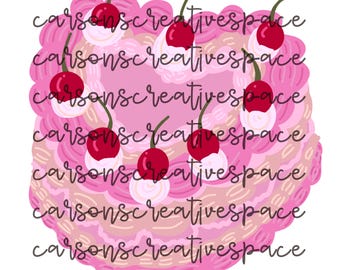 Pink heart cake hand drawn digital artwork png download