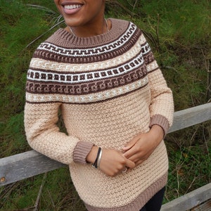 Cappuccino Sweater Pattern, crochet sweater pattern, crochet jumper, mosaic sweater, mosaic crochet pattern