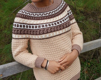 Cappuccino Sweater Pattern, crochet sweater pattern, crochet jumper, mosaic sweater, mosaic crochet pattern