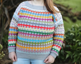 Scraps Sweater Crochet Pattern: Colourful Pullover (Digital Download)