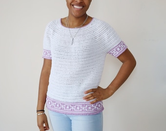 Mosaic Tee Crochet Pattern, crochet t-shirt pattern, crochet top, mosaic top, mosaic crochet pattern