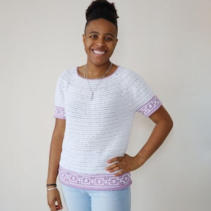 Mosaic Tee Crochet Pattern, crochet t-shirt pattern, crochet top, mosaic top, mosaic crochet pattern