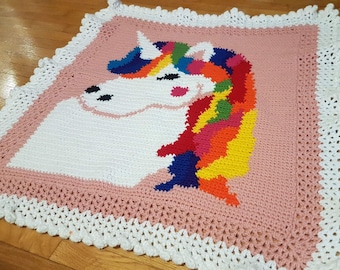 Patrón de crochet para manta de unicornio, manta colorida para bebé (patrón PDF)