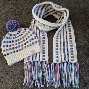 Glacier Beanie and Scarf Crochet Pattern | Video Tutorial | Child to Adult Sizes | Digital Download |
