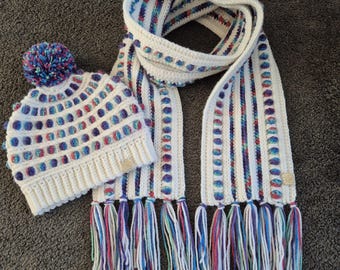 Glacier Beanie and Scarf Crochet Pattern | Video Tutorial | Child to Adult Sizes | Digital Download |
