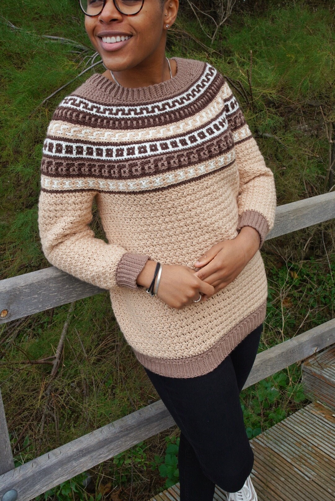 vector mosaic knit polo （BECK and CALL） Cappuccino Mosaic Crochet Sweater Pattern: Round Yoke Pullover