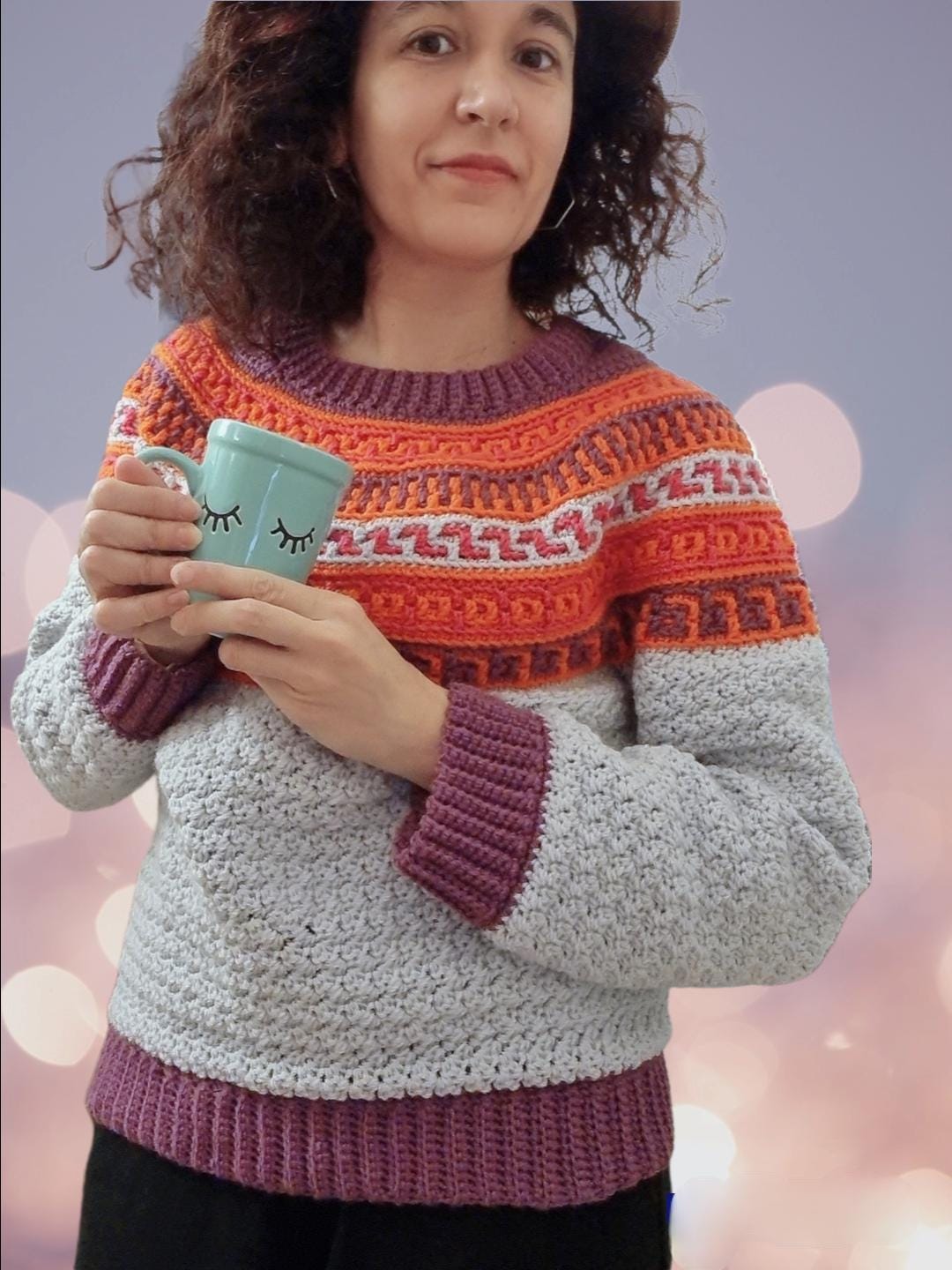Cappuccino Mosaic Crochet Sweater Pattern: Round Yoke Pullover