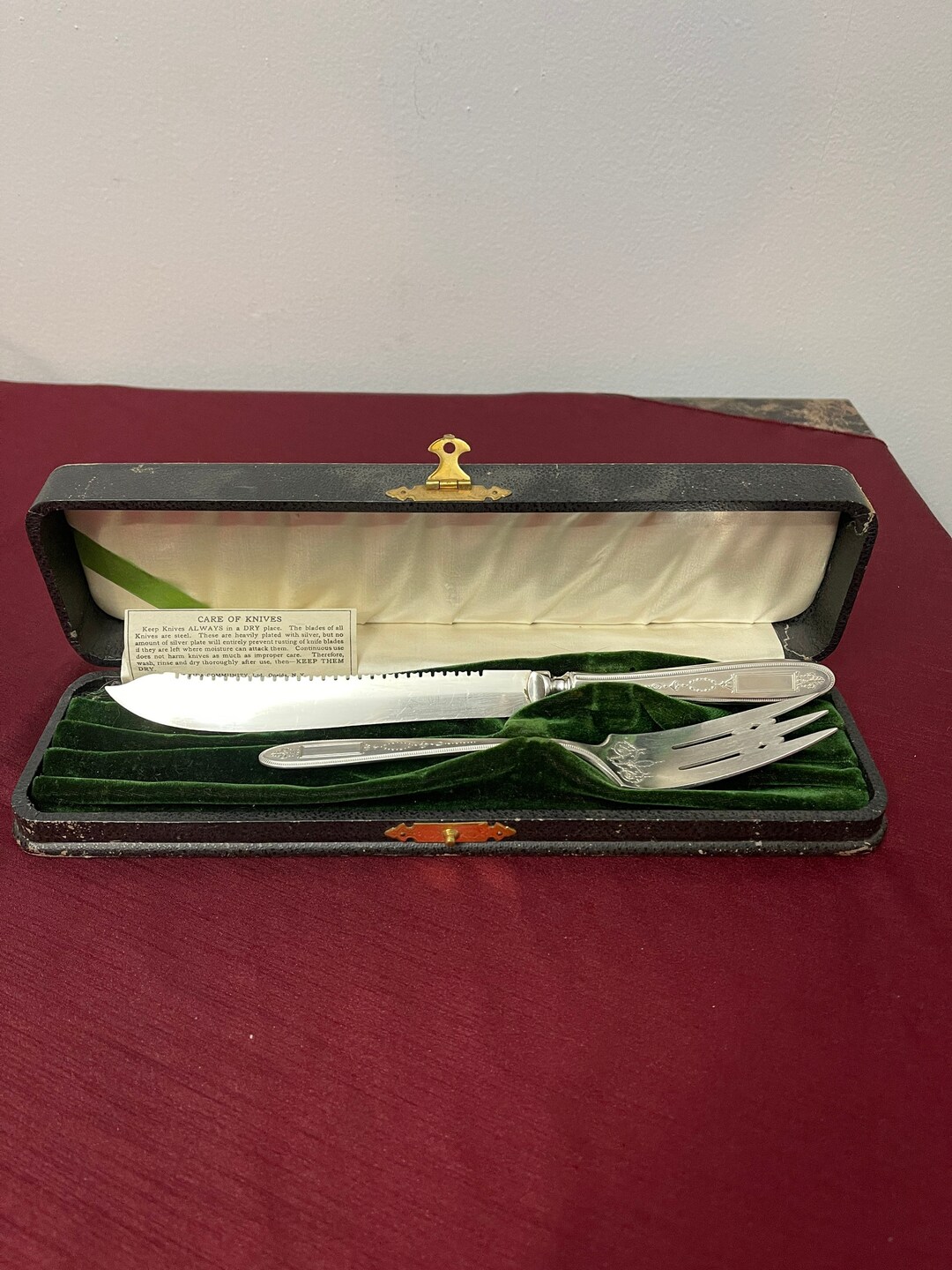 Silverplate Wedding Cake Knife and Fork Set by Oneida Community Plate