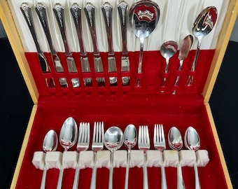 43pc Silver Plated Flatware Set, Spring Garden pattern. It's an old Holmes and Edwards pattern made by International Silver.