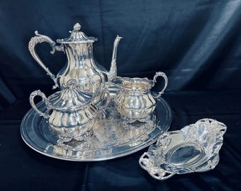 Vintage Silverplated Coffee Set: Meriden Britannia, FB Rogers Tray, Pairpoint Bread Tray