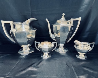 Vintage Wilcox Silverplated Tea and Pitcher Set: 1940s Art Deco Floral