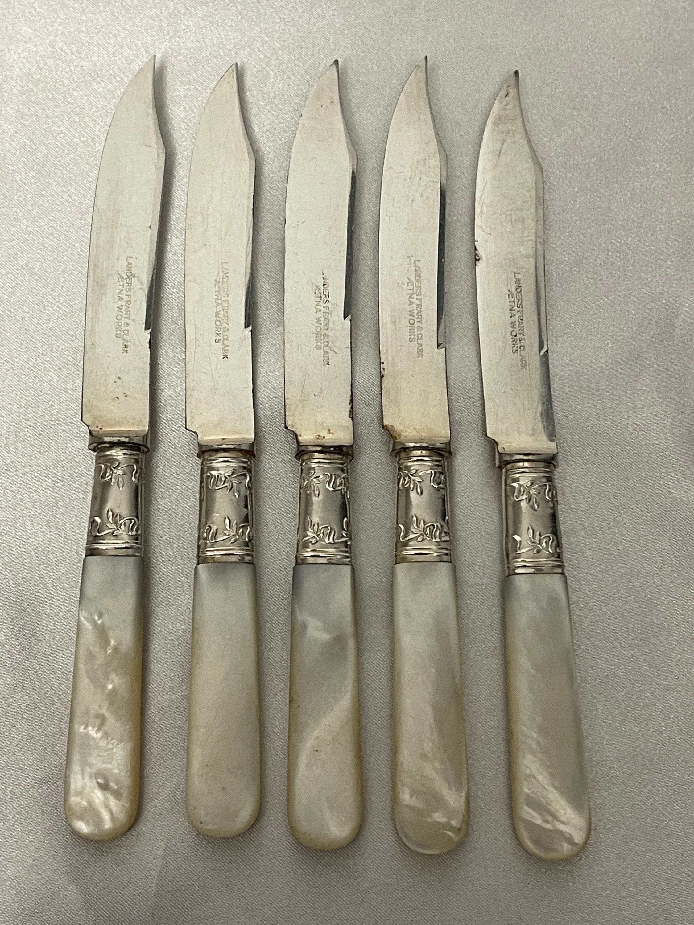 8 Fruit Knives Mother Of Pearl Handles Sterling Antique Mix Of - Ruby Lane