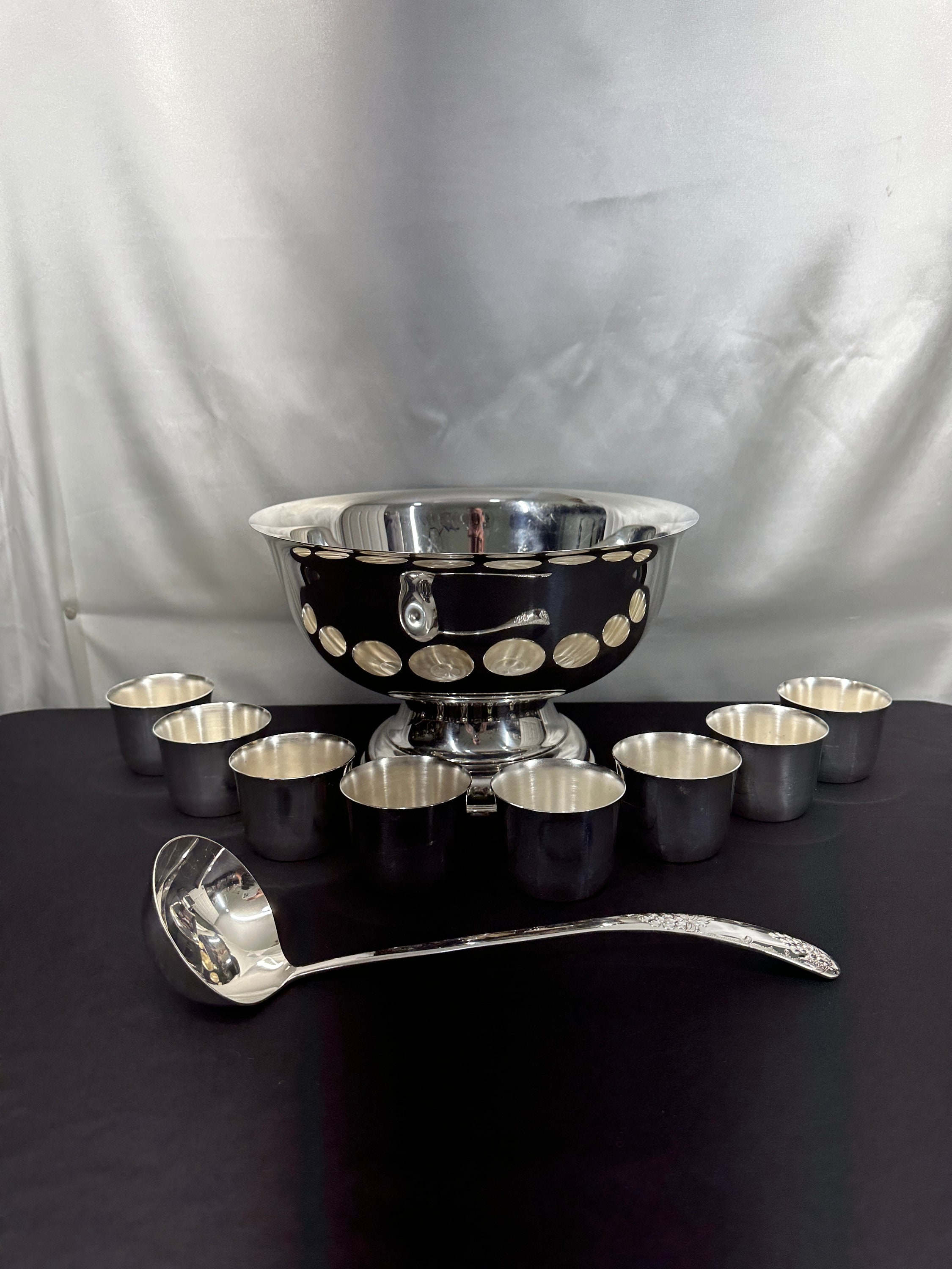 Silver Plated Punch Bowl Set With 8 Cups and a Ladle by - Etsy Israel