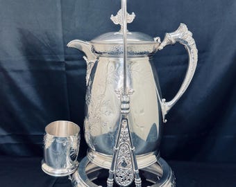 Antique Quadruple Plate Tilting Water Pitcher, Meriden Britannia, Pattern 71