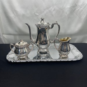 3pc Silver Plated Tea Set, Glendrose Pattern, an old Rogers Pattern, under the Oneida name, w/ Tray from Sweden