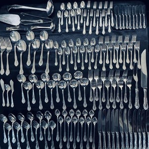 Large and Rare 129pc Nickel Silver Flatware Set Made by EC LTD