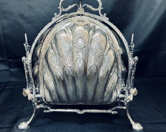 Late Victorian era Silverplate Folding Clamshell, Biscuit Warmer or Biscuit Box.