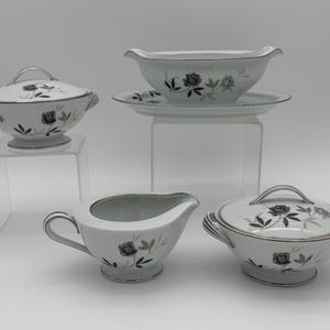 Rosamor by Noritake, Diinerware, Gravy Boat w/underplate, Two Lidded Sugar Bowls, Creamer