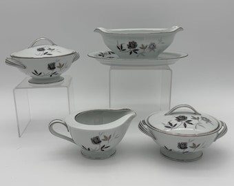 Rosamor by Noritake, Diinerware, Gravy Boat w/underplate, Two Lidded Sugar Bowls, Creamer