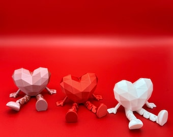 Articulated 3D printed Valentines Heart Buddy with Legs, Valentines Day