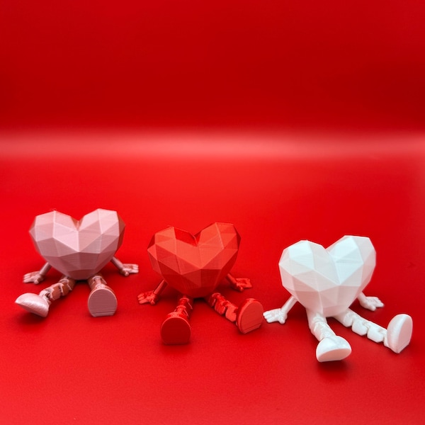 Articulated 3D printed Valentines Heart Buddy with Legs, Valentines Day