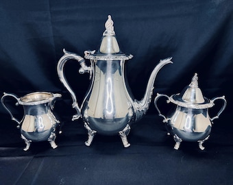 Vintage Wallace Silver La Reine Coffee Set: Silverplated 3pc, 1960s
