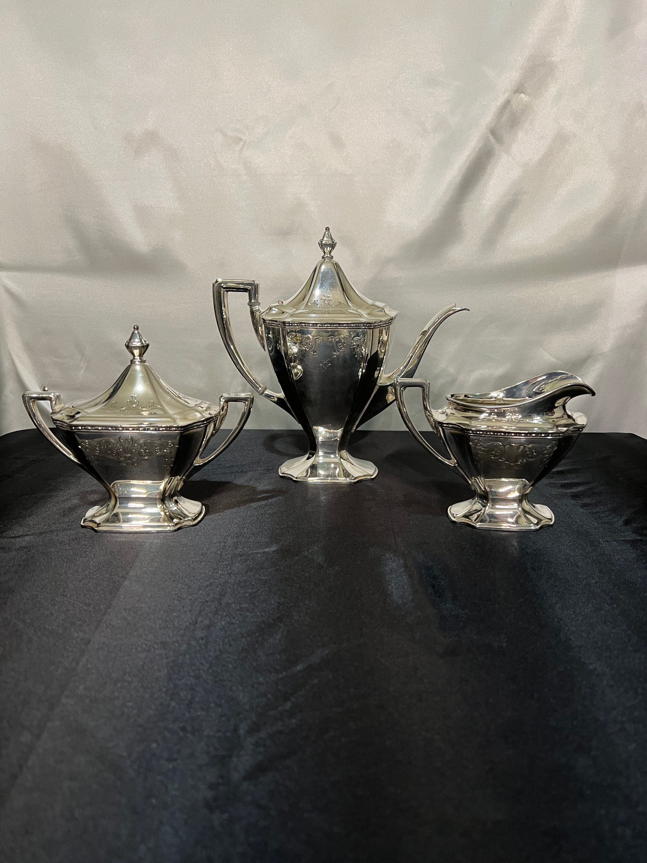 3pc Nickel Silver Tea Set by W.D. Smith Silver Co. Inc 3pc Nickel Silver Tea Set by W.D. Smith Silver Co. Inc