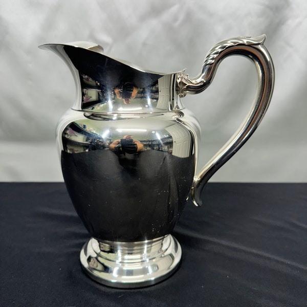 Silver Plated Ice Water Pitcher, Arcadia pattern by Wm A Rogers, listed under Oneida name.