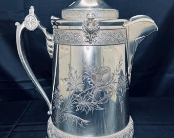 Antique Silver Plate Water Pitcher: Reed & Barton Floral Design, Porcelain Liner