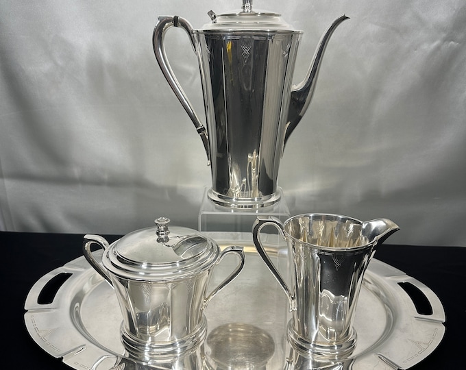 4pc Art Deco Silver Plated Tea Set, Paris Pattern by William Rogers and
